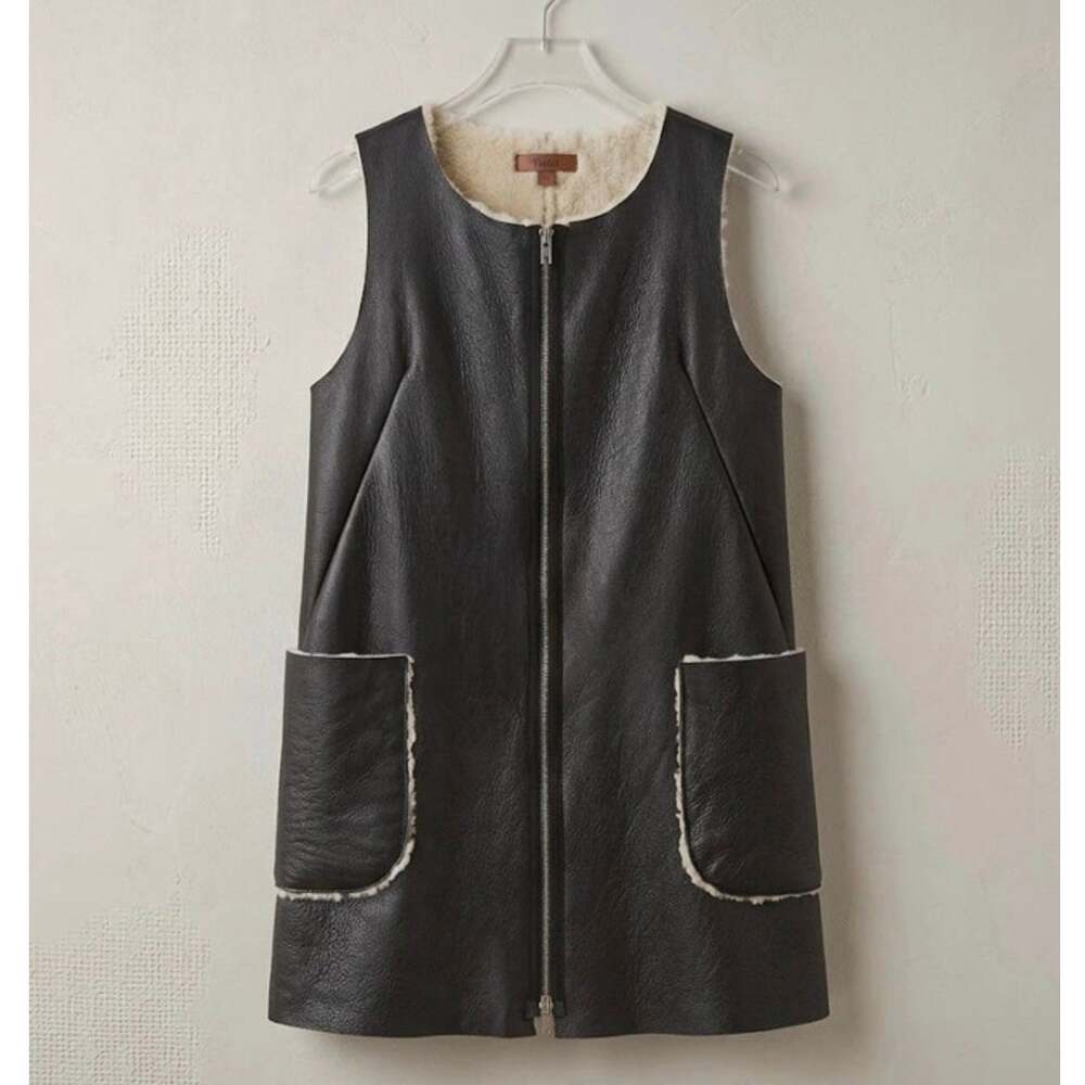 HACHE Italy Real Shearling Leather Long Zip Vest Black Downtown Cool minimalist